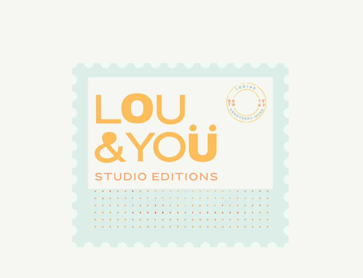 The name Lou & You studio editions printed on an image of a letter